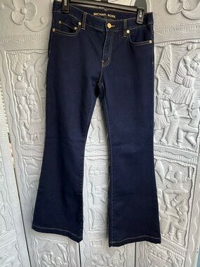 Michael Kors Navy Flare Jeans with Gold Hardware